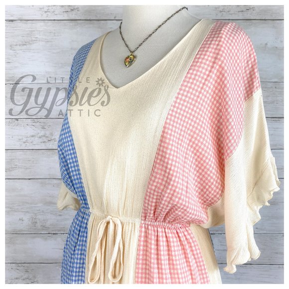 Farmhouse Kimono Sleeve Color Block Dress - Picture 2 of 12